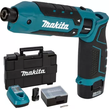 Makita TD023DSE 7,2V Li-Ion akkus sarokütvecsavarozó 2 akkumulátorral, töltővel és szállítótáskával