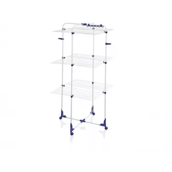 LEIFHEIT Classic Tower 340 kültéri/beltéri ruhaszárító, összecsukható, 34 m szárítási hossz, 3 szint, fehér kék díszítéssel, 360°-os kerekek
