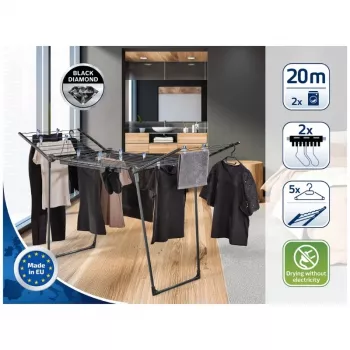 LEIFHEIT Pegasus 200 Solid Black ruhaszárító 20 m szárítóhossz, összecsukható
