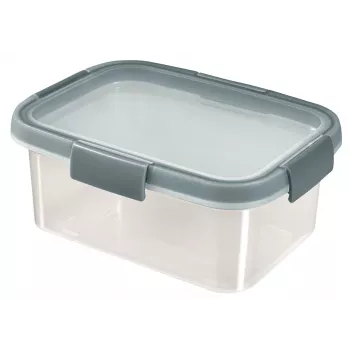CURVER Smart Eco Fresh Rectangular Food Storage Container 1.2L, Transparent with Green Lid, 100% Recycled Plastic