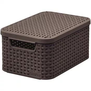CURVER Style S tárolódoboz fedéllel, 29,1 x 19,8 x 14,2 cm, sötétbarna, 8,18 L, összecsukható, fémfülű fogantyú