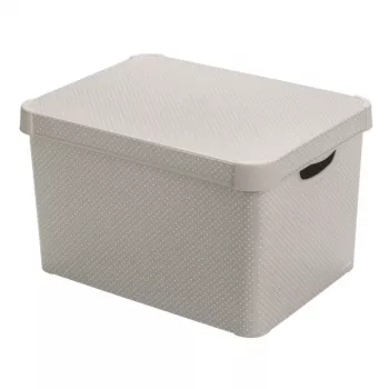 Curver Deco Stockholm L tárolódoboz fedéllel, 39,5x29,5x23,5 cm, pöttyös, fekete/fehér