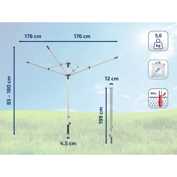 LEIFHEIT LinoLift 500 ruhaszárító, 50 m kötél, alumíniumkeret, állítható magasság 106-179 cm, UV-álló kötelek, talphüvely mellékelve