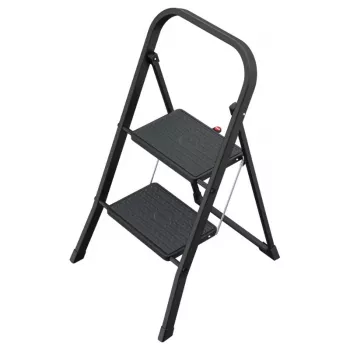 HAILO K44 StandardLine összecsukható lépcső biztonsági kapaszkodóval, 2 fok, acél, fekete, 150 kg