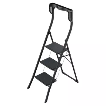 HAILO K77 ComfortLine összecsukható lépcső, 3 fok, alumínium, biztonsági kapaszkodó, fekete, 150 kg