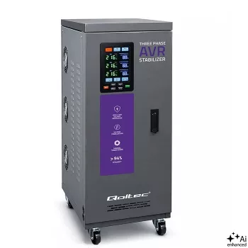 Qoltec 15kVA háromfázisú szervomotoros feszültségstabilizátor AVR LCD-kijelzővel, ±3% pontosság, Expert Line