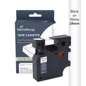 MediaRange Dymo D1 feliratszalag-kazetta 24mm x 7m fekete fehér alapon (S0720930/53713)