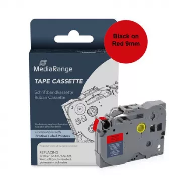 MediaRange szalagkazetta, Brother TZ-421/TZe-421 helyettesítésére, 9 mm x 8 m, laminált, tartósan tapadó, fekete piros alapon (MRBTZ421)