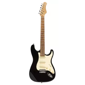Stagg SES-55 BLK elektromos gitár - tömör égerfa test, juharfa nyak, SSS-hangszedők, fekete
