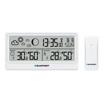 Blaupunkt WS20WH időjárás-állomás kültéri érzékelővel, színes LCD, DCF rádióóra, holdfázis, USB töltés