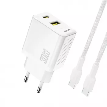Dudao A27TCEU PD 30W GaN USB-A USB-C fali töltő USB-C kábellel - fehér