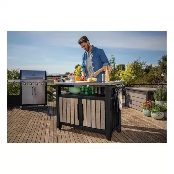 KETER Deco Unity XL 207L kerti grillezőasztal kőrisfa hatású