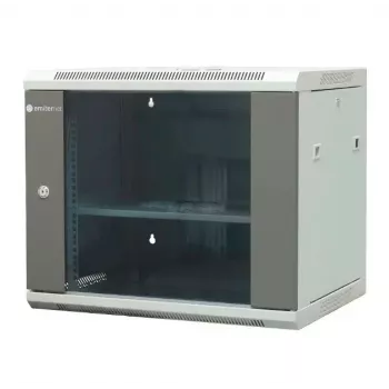 EMITER EM/AP6409 9U falra szerelhető hálózati szekrény 19 hüvelykes 600x450x500 mm szürke, edzett üvegajtó, zárható