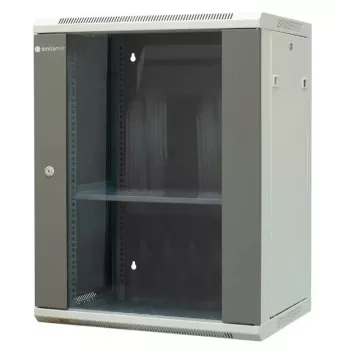 EMITERNET EM/AP6415 15U falra szerelhető hálózati szekrény edzett üvegajtóval, 600x450x770 mm, fekete