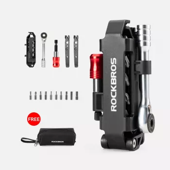 Rockbros kerékpáros szerszámkészlet Multitool racsnis kulccsal és gumibontóval - fekete