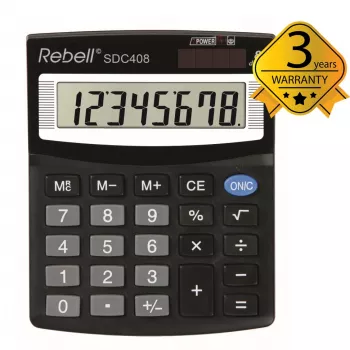 Rebell SDC408 fél-irodai számológép, 8 jegyű, fekete