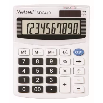 REBELL RE-SDC410 BX fél-irodai számológép, 10 jegyű LCD, Dual Power (napelem és elem), fekete