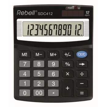 REBELL RE-SDC412 BX fél-irodai számológép, 12 jegyű LCD, Dual Power, fekete