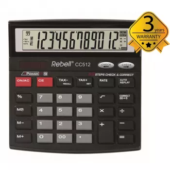 REBELL RE-CC512 BX asztali számológép 12 jegyű Dual Power fekete/ezüst