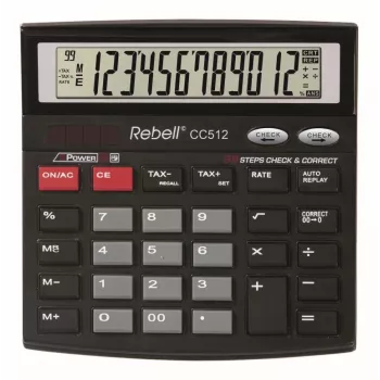REBELL RE-CC512 BX asztali számológép 12 jegyű Dual Power fekete/ezüst