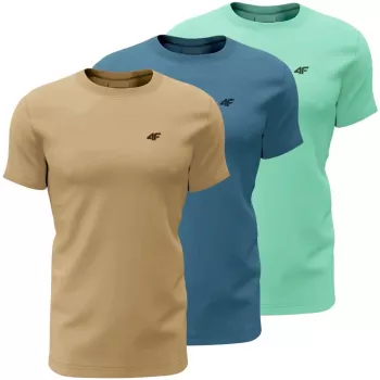Férfi póló 4F M4481 3 darabos csomag bézs, kék, menta 4FWSS26TTSHM4481 91S XL