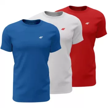 Férfi póló 4F M4482 3 darabos csomag kék, fehér, piros 4FWSS26TTSHM4482 90S XL