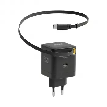 EFB Elektronik G652CE 65W GaN USB-C PD 3.0 fali töltő behúzható kábellel, fekete
