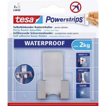 tesa Powerstrips WAVE VÍZÁLLÓ borotvatartó, rozsdamentes acél, nedves helyiségekhez (zuhany/fürdőszoba), 1 darab
