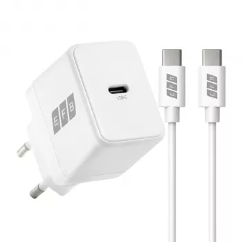 EFB Elektronik G201CE 20W USB-C GaN fali töltőkészlet 2m USB-C kábellel, PD3.0 és QC3.0, fehér