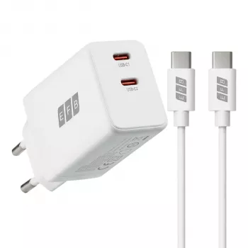 EFB Elektronik G452CE 45W Dual USB-C GaN fali töltőkészlet 2m USB-C kábellel, fehér
