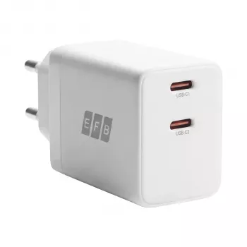 EFB Elektronik G452CE 45W Dual USB-C GaN fali töltőkészlet 2m USB-C kábellel, fehér