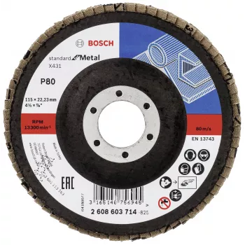 Bosch X431 Standard lamellás csiszolókorong fémhez, egyenes, 115 mm, 80-as szemcse, üvegszál hordozó 2608603714