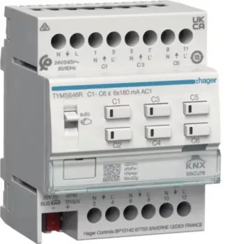 HAGER TYMS646R fűtésszelep-aktor 6 csatornás KNX Secure vezérlővel