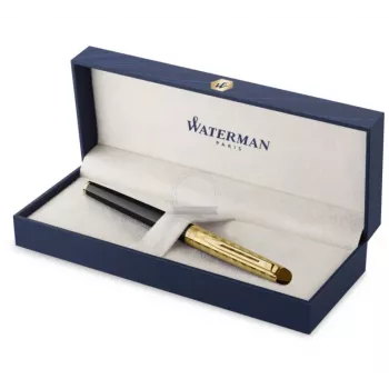 Waterman Hemisphere golyóstoll - finom, fényes fekete króm díszgyűrűkkel, ajándékdoboz 2225136