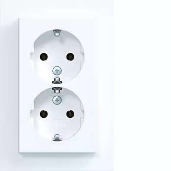 HAGER WAS2175WM Double Socket Outlet with Hinged Cover, Berker A.1, Polar White