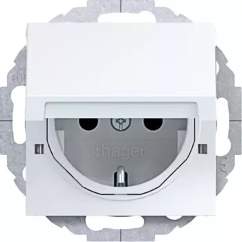 HAGER WAS1213WG Schuko-aljzat billenőfedéllel, 45° süllyesztett, polárfehér