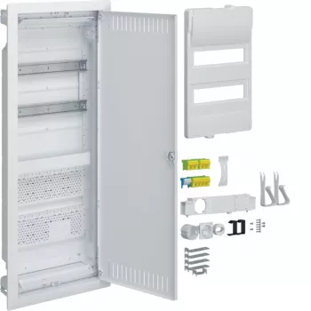 HAGER VU602NWH süllyesztett elosztószekrény aljzattal és acélajtóval, 2 sor, 24 modul, fehér