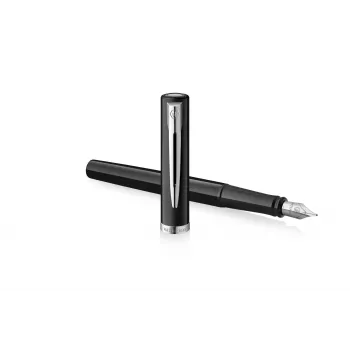 Waterman Impression töltőtoll fekete lakk króm díszgyűrű finom hegy kék tinta ajándékdoboz 2225496