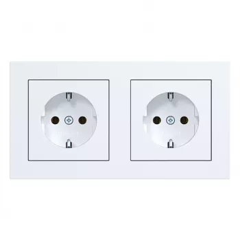 HAGER WAS2123WM SCHUKO Double Socket Outlet with Frame A.1, Polar White