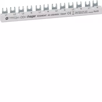 HAGER KDS463AT 4-Pole 12-Module Pin Busbar, 63 A, 230/400 V AC