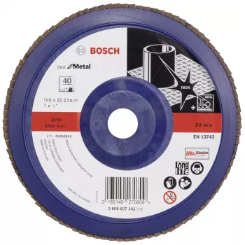 Bosch X571 Best for Metal lamellás csiszolókorong, 180 mm átmérő, 22,23 mm furat, cirkónium-oxid, 40 szemcse, 1 db 2608607342