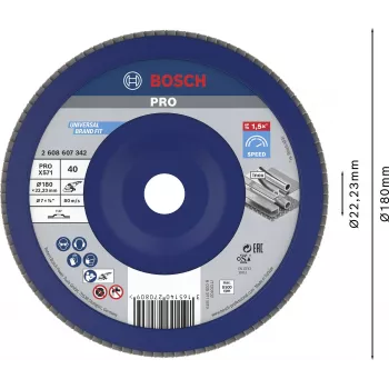 Bosch X571 Best for Metal lamellás csiszolókorong, 180 mm átmérő, 22,23 mm furat, cirkónium-oxid, 40 szemcse, 1 db 2608607342