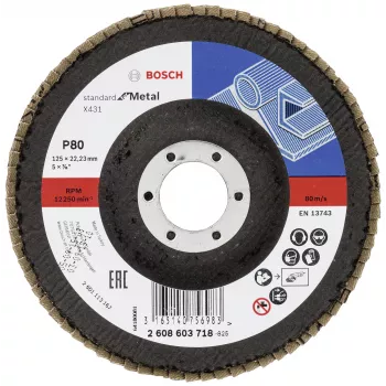 Bosch X431 standard ventilátor csiszolókorong fémhez, egyenes, 125 mm, 80-as szemcse, üvegszál hordozó 2608603718