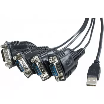 Exertis Connect USB-soros adapterkábel, USB-A dugó DB-9 dugóra, 1,3 m, recézett csavarok, fekete 040344