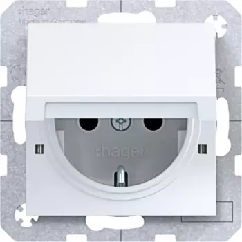 HAGER WAS1212WG Witty SCHUKO Socket Outlet with Hinged Lid, Flush-Mounted, Polar White
