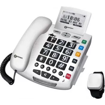Geemarc Pack SERENTIES vezetékes szeniortelefon esésérzékelő kiegészítővel, háttérvilágításos kijelző, fehér