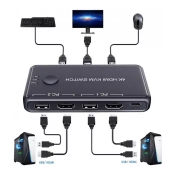 Exertis Connect mini KVM-kapcsoló, 2 port, HDMI / USB (060182)