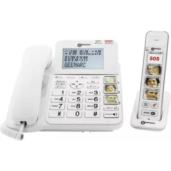 Geemarc AMPLIDECT COMBI-PHOTO 295 vezetékes idős telefon üzenetrögzítővel, fotógombokkal, háttérvilágított kijelzővel, fehér