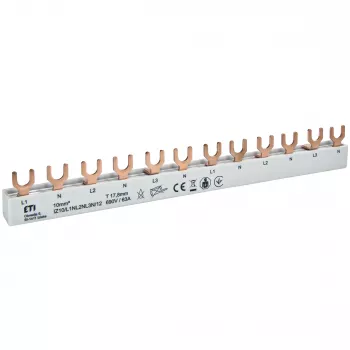 ETI 002921268 Copper Busbar IZ10/L1NL2NL3N/12 for ETIMAT 1P+N, 690V, 63A, Fork Type