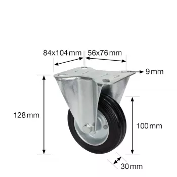 Wagner design yourself RO 8104 fix görgő, 100 mm kerék, ezüst ház, fekete PP kerék, 100 kg teherbírás 4810401